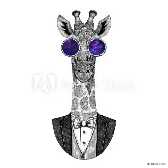 Bild på Camelopard giraffe Hipster animal Hand drawn image for tattoo emblem badge logo patch